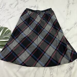 Royce Ltd Womens Vintage 90s Plaid Wool Skirt Size 32 L Black Gray A-Line Midi